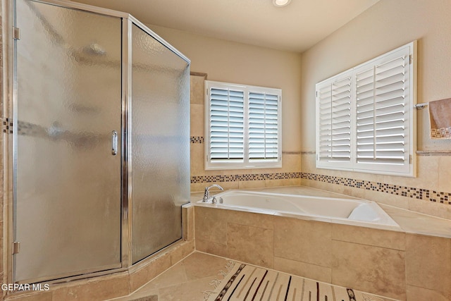 6310 Franklin Crest Dr, El Paso, TX 79912 - full bathroom with a bath, a shower stall, and tile patterned flooring