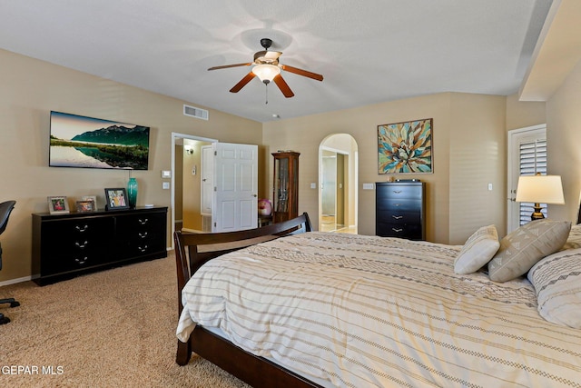 6310 Franklin Crest Dr, El Paso, TX 79912 - carpeted bedroom featuring arched walkways and ceiling fan