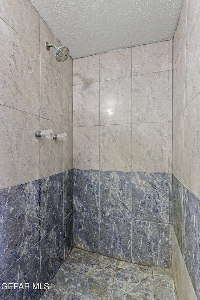 796 Fescue Dr, Canutillo, TX 79835 - full bathroom featuring a textured ceiling and tiled shower
