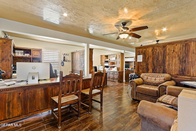 796 Fescue Dr, Canutillo, TX 79835 - living room with a ceiling fan, dark wood-style floors, and an office area