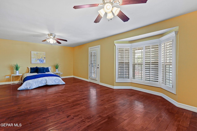 796 Fescue Dr, Canutillo, TX 79835 - bedroom with wood finished floors, access to outside, and a ceiling fan
