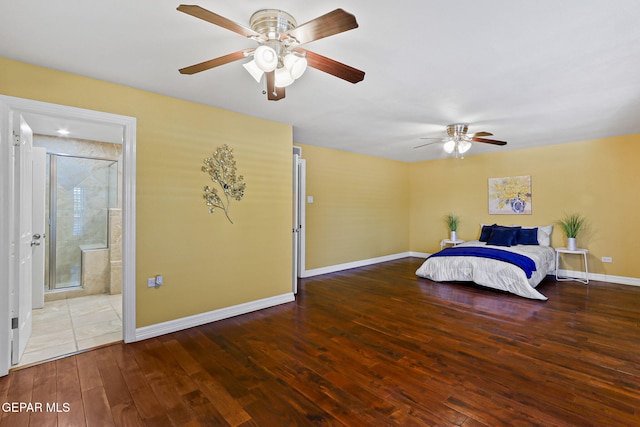 796 Fescue Dr, Canutillo, TX 79835 - bedroom with hardwood / wood-style flooring, ensuite bathroom, and ceiling fan