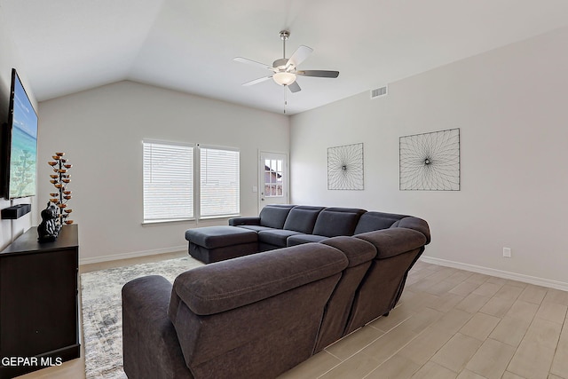 13860 Paseo Sereno Dr, El Paso, TX 79928 - living room featuring ceiling fan and vaulted ceiling