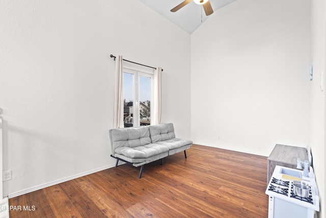 5713 Saplinas Rd, El Paso, TX 79932 - living area featuring ceiling fan, vaulted ceiling, and wood finished floors