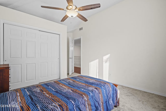 5713 Saplinas Rd, El Paso, TX 79932 - carpeted bedroom with vaulted ceiling, a ceiling fan, and a closet