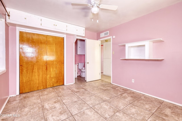 1268 Stanley St, El Paso, TX 79907 - unfurnished bedroom with a closet, light tile patterned floors, and ceiling fan