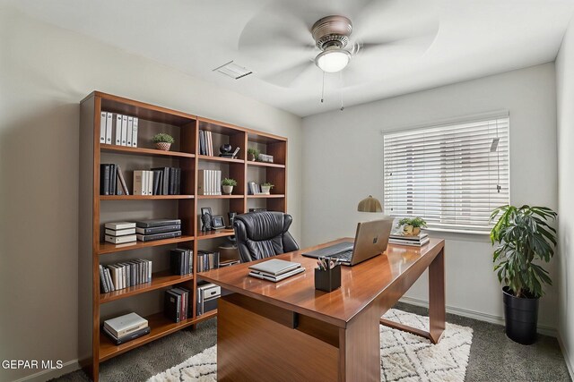 12469 Lanchester Dr, El Paso, TX 79928 - office featuring a ceiling fan and baseboards