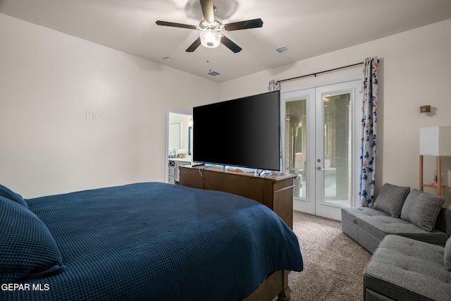 14516 Ciambriello Ave, El Paso, TX 79938 - bedroom featuring french doors, light colored carpet, access to exterior, and a ceiling fan