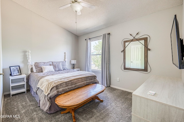 10937 Acoma St, El Paso, TX 79934 - bedroom with dark carpet, a textured ceiling, and a ceiling fan