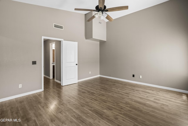 3928 Tierra Roman Dr, El Paso, TX 79938 - spare room featuring a ceiling fan, high vaulted ceiling, and wood finished floors