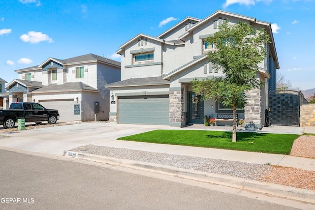 10625 Hidden Links Pl, El Paso, TX 79924 - view of front facade featuring an attached garage, stucco siding, concrete driveway, and stone siding
