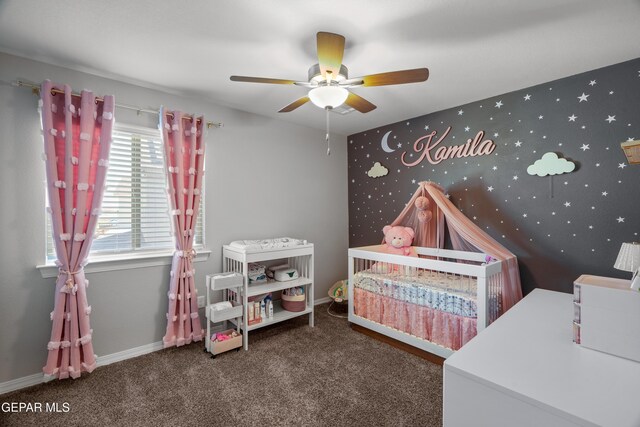 10625 Hidden Links Pl, El Paso, TX 79924 - bedroom with a crib, carpet, and a ceiling fan