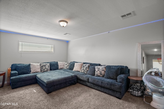 10625 Hidden Links Pl, El Paso, TX 79924 - living room featuring a textured ceiling and carpet