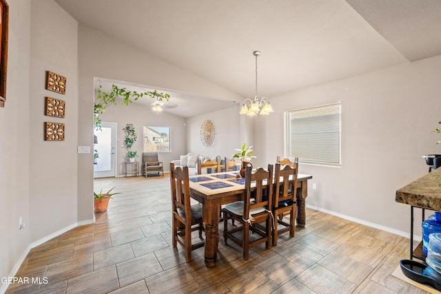 11625 Flor Clavel St, El Paso, TX 79927 - dining room featuring a chandelier and vaulted ceiling
