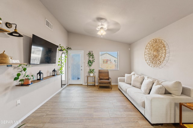11625 Flor Clavel St, El Paso, TX 79927 - living area featuring vaulted ceiling and ceiling fan