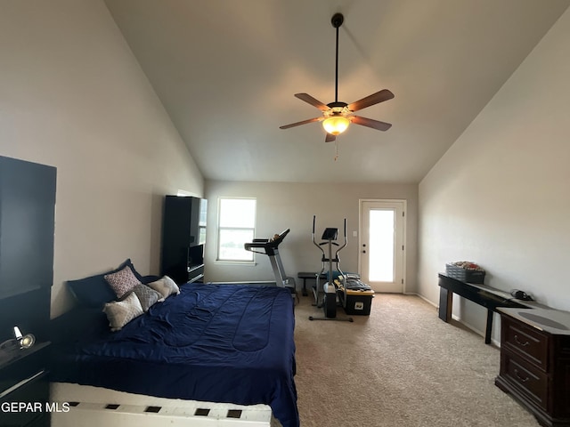 12000 Stansbury Dr, El Paso, TX 79928 - carpeted bedroom with high vaulted ceiling and ceiling fan
