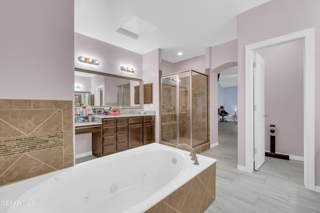 3165 Destiny Point Dr, El Paso, TX 79938 - full bath featuring a shower stall, a whirlpool tub, and vanity