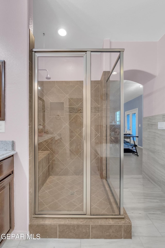 3165 Destiny Point Dr, El Paso, TX 79938 - full bathroom featuring a stall shower and vanity