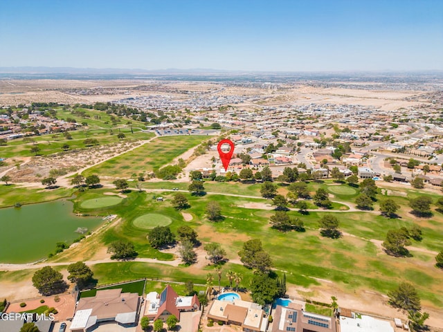 18986 Armington Dr, Horizon City, TX 79928 - aerial overview of property's location with a water and mountain view, a golf club, and nearby suburban area