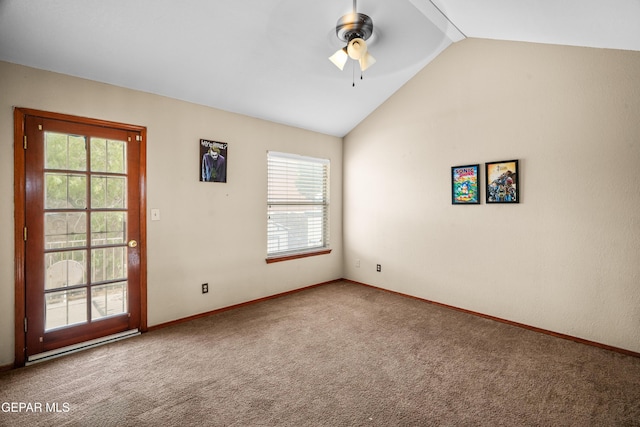 11960 Francis Scobee Dr, El Paso, TX 79936 - unfurnished room with vaulted ceiling, ceiling fan, and carpet floors