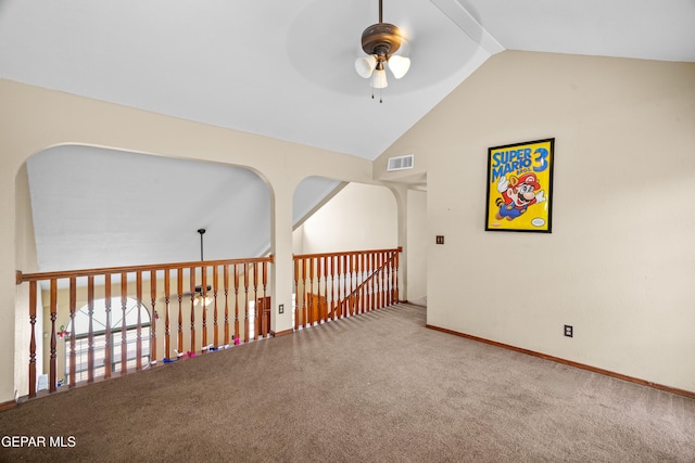 11960 Francis Scobee Dr, El Paso, TX 79936 - carpeted empty room with ceiling fan and high vaulted ceiling