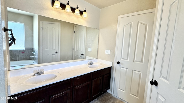 14207 Ranier Point Dr, El Paso, TX 79938 - bathroom with double vanity, a garden tub, and tile patterned flooring