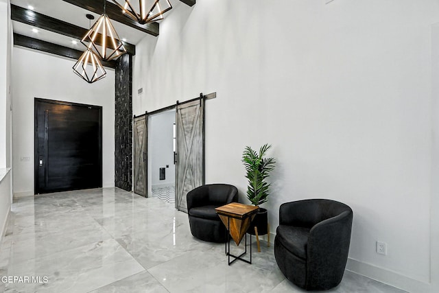 6325 Camino Pinon, El Paso, TX 79932 - common area featuring beam ceiling, a towering ceiling, and recessed lighting
