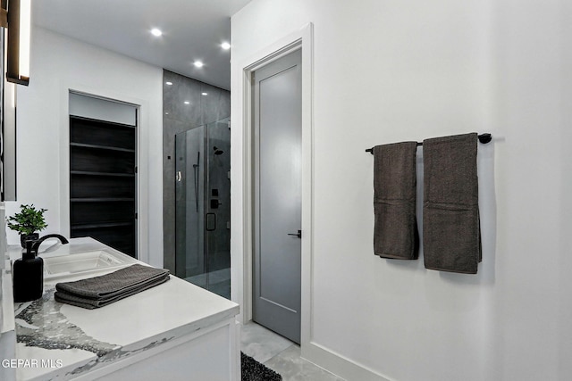 6325 Camino Pinon, El Paso, TX 79932 - full bath with a shower stall, vanity, and recessed lighting