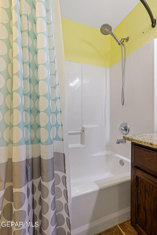 11652 Ochre Bluff Ln, El Paso, TX 79934 - full bath with shower / bath combo, vanity, and tile patterned floors