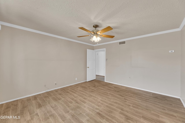3313 Dublin Rd, El Paso, TX 79925 - spare room with light wood-type flooring, ceiling fan, a textured ceiling, and crown molding