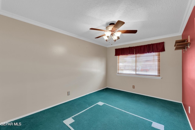 3313 Dublin Rd, El Paso, TX 79925 - unfurnished room with ceiling fan, a textured ceiling, carpet flooring, and crown molding