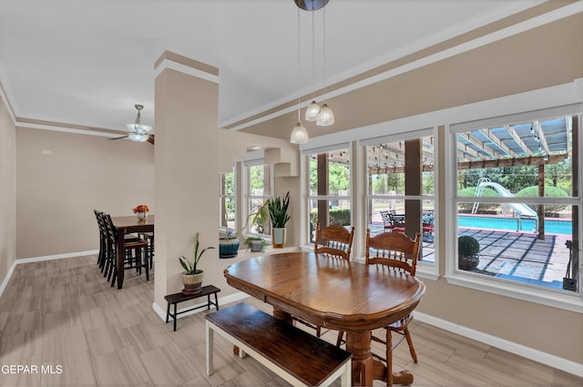 981 Vereda Del Valle Ave, El Paso, TX 79932 - dining area featuring a ceiling fan and ornamental molding