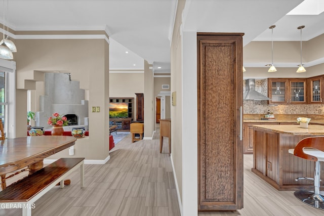 981 Vereda Del Valle Ave, El Paso, TX 79932 - dining area with ornamental molding, a fireplace, and recessed lighting