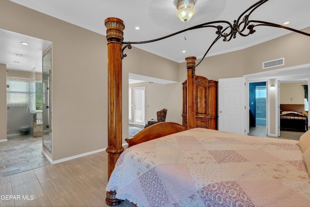 981 Vereda Del Valle Ave, El Paso, TX 79932 - bedroom featuring ornamental molding, a chandelier, recessed lighting, and ensuite bath