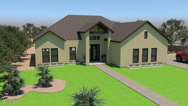 11831 Flor Tulipan, Socorro, TX 79927 - view of front facade with stucco siding, a tile roof, and a front yard