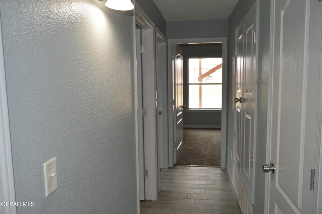 14309 Desierto Bueno Ave, Horizon City, TX 79928 - corridor featuring a textured wall and wood finished floors