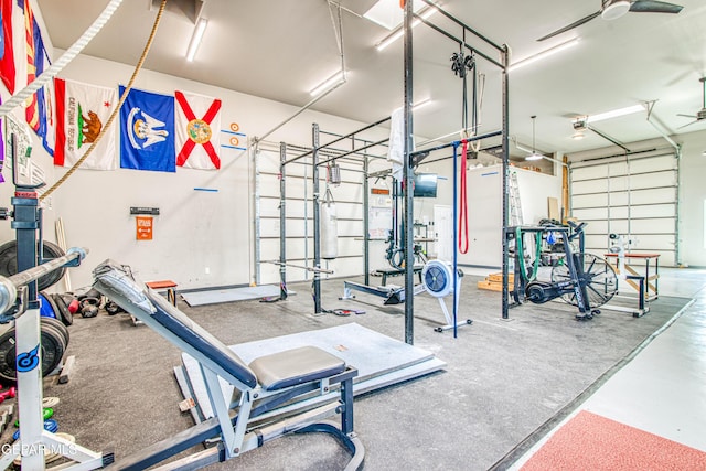 1348 Franklin Wind Place, El Paso, TX 79912 - workout area featuring a garage and ceiling fan