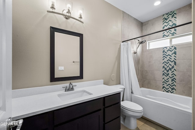 3448 David Palacio Dr, El Paso, TX 79938 - bathroom with vanity, shower / bathtub combination with curtain, and tile patterned flooring