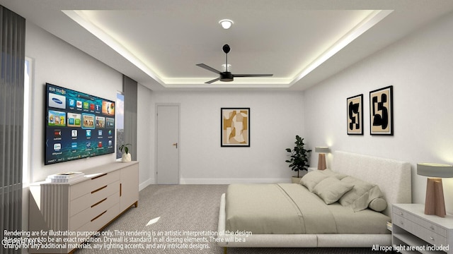 7376 Cimarron Rim Dr, El Paso, TX 79911 - carpeted bedroom with a tray ceiling and ceiling fan