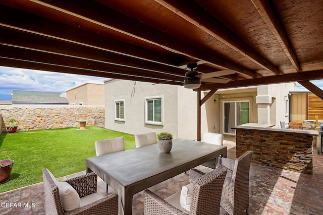 13675 Everingham St, El Paso, TX 79928 - view of patio / terrace featuring ceiling fan, outdoor dining space, and exterior kitchen