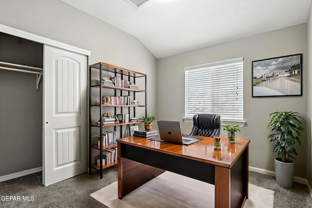 13675 Everingham St, El Paso, TX 79928 - carpeted office featuring lofted ceiling and baseboards