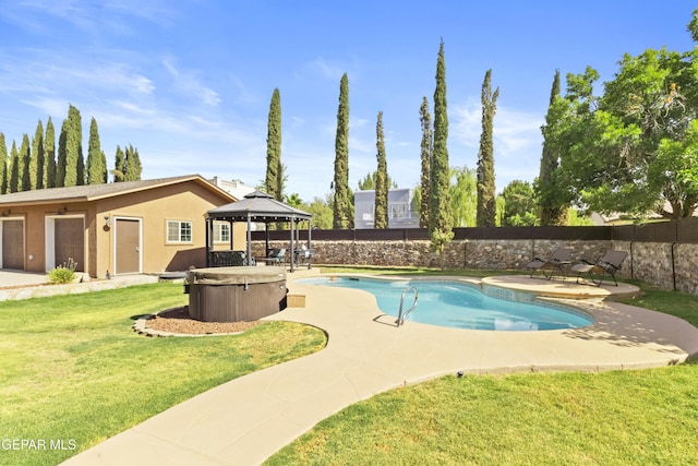 658 Sara Lynn Ct, El Paso, TX 79932 - view of swimming pool featuring a hot tub, a gazebo, a patio area, and a fenced backyard