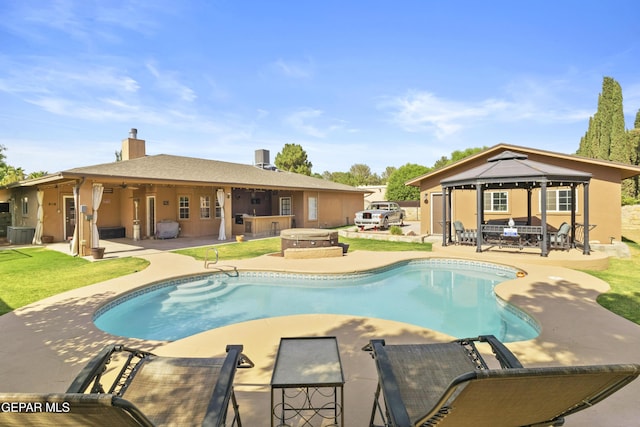 658 Sara Lynn Ct, El Paso, TX 79932 - swimming pool featuring a gazebo, a patio area, a jacuzzi, and an outdoor bar