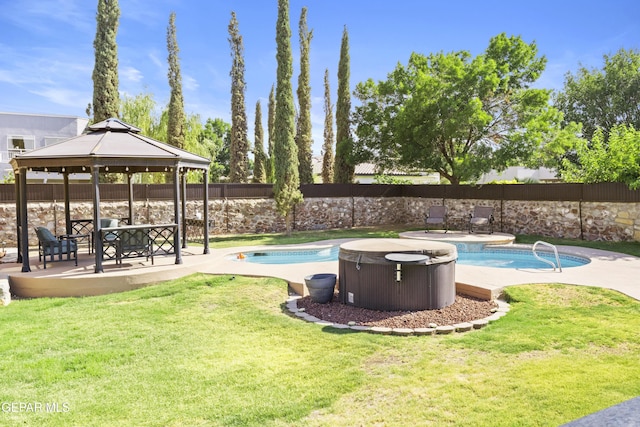 658 Sara Lynn Ct, El Paso, TX 79932 - view of swimming pool with a gazebo, a fenced backyard, a patio area, and a hot tub