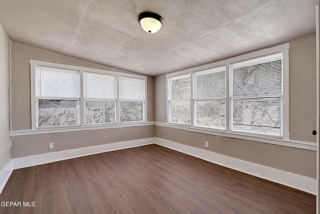 3413 Monroe Ave, El Paso, TX 79930 - unfurnished room featuring vaulted ceiling, a textured ceiling, and dark wood-style floors