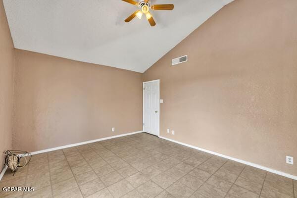 9813 La Morenita Cir, El Paso, TX 79927 - unfurnished room with a ceiling fan and high vaulted ceiling