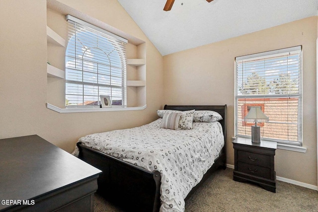 12232 Tierra Rosa Way, El Paso, TX 79938 - carpeted bedroom featuring lofted ceiling, multiple windows, and ceiling fan
