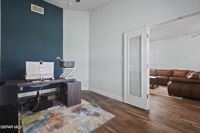 13788 Paseo Verde Dr, El Paso, TX 79928 - home office featuring ceiling fan and wood finished floors