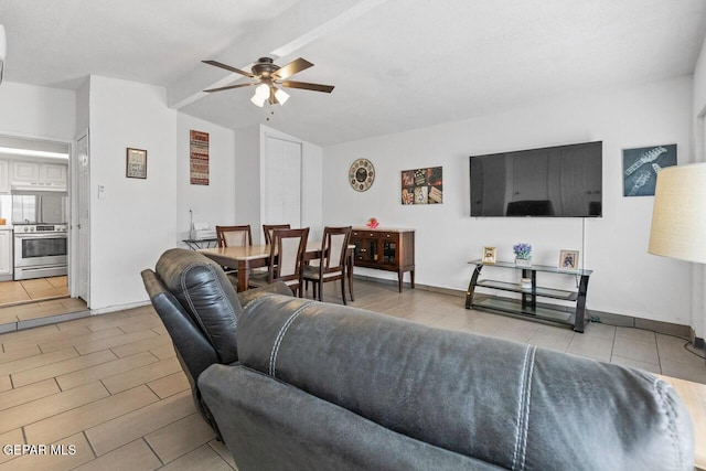 10636 Palomino St, El Paso, TX 79924 - living room featuring a ceiling fan and light tile patterned floors