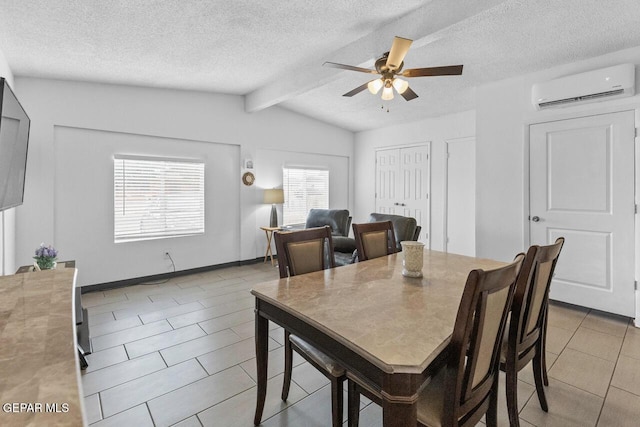 10636 Palomino St, El Paso, TX 79924 - dining area with a wall mounted AC, ceiling fan, a textured ceiling, and light tile patterned floors